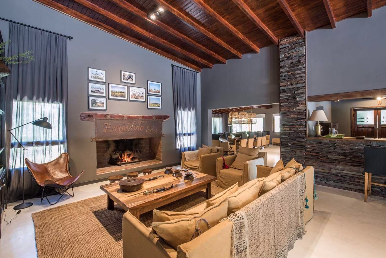 Escondido Lodge interior living area and lounge, Argentina